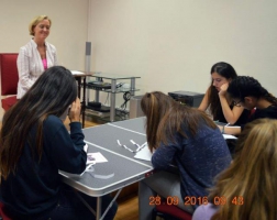 Liz Nugent & Jean-René Fonquerne during her creative writing class with students from Lycée Albert I (Class 1ère ES)