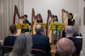 The audience enjoyed the talented four harp students from L’Académie Rainier III Musique & Théâtre who performed traditional Irish airs including 'Farewell my gently harp'.  © Michael Alesi / Palais princier