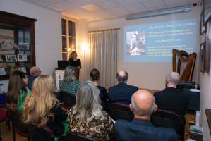 Flor MacCarthy, The Ireland Funds Monaco Writer-in-Residence in spring 2024 spoke to an audience at the Princess Grace Irish Library in Monaco. © Michael Alesi / Palais princier