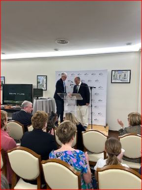 14 May 2024 Sir Stelios introduces film director Frank Mannion at the Monaco premiere of his film Quintessentially Irish