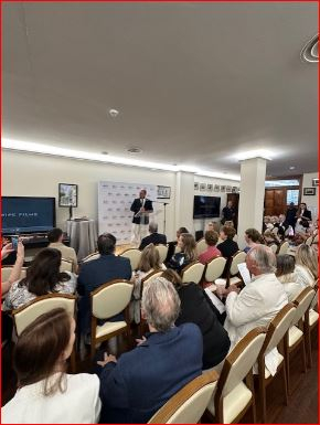 14 May 2024 Sir Stelios welcomes the international, VIP guests to the Monaco premiere of Quintessentially Irish at the conference hall of the Stelios Philanthropic Foundation