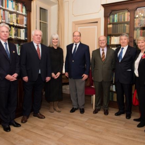 His Serene Highness Prince Albert II of Monaco with, from left to right, Francis O’Hara, Michael & Barbara Smith, Pierre Joannon, Philippe Blanchi, Annick Joannon, Mark Armstrong